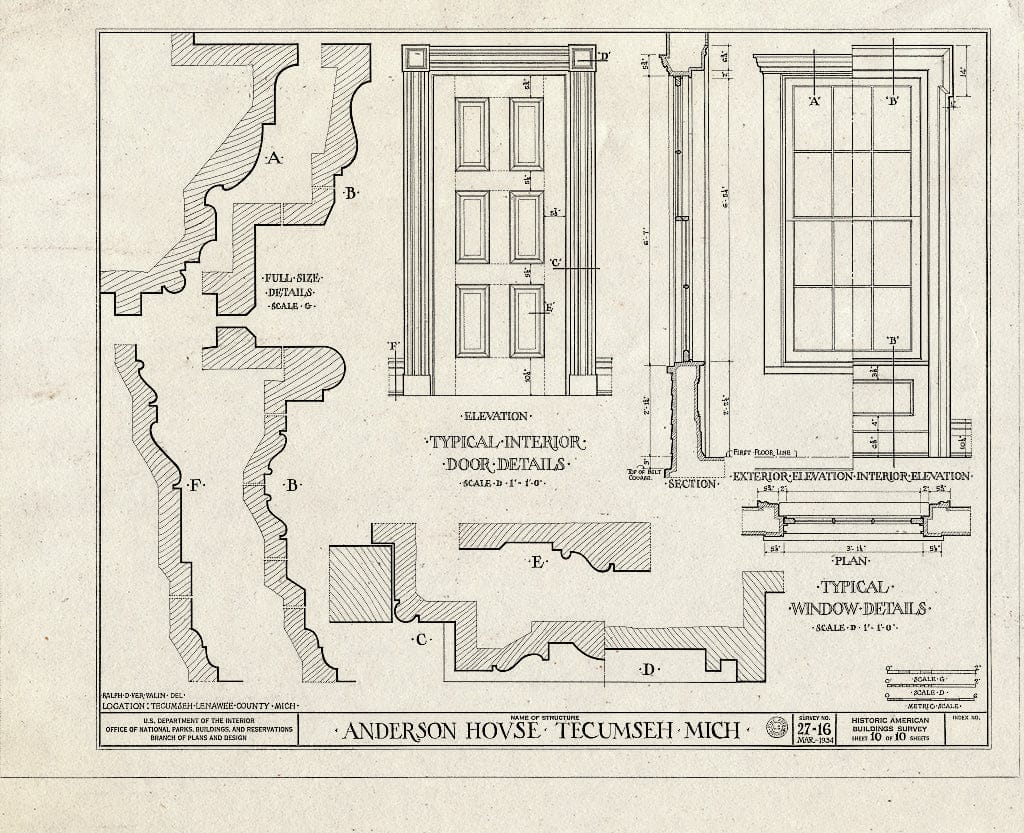 Blueprint HABS MICH,46-Tecum,1- (Sheet 10 of 10) - Elijah Anderson House, 401 Chicago Boulevard & North Union Street, Tecumseh, Lenawee County, MI