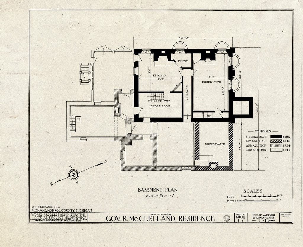 Blueprint HABS MICH,58-Monro,1- (Sheet 1 of 14) - Governor Robert B. McClelland House, 47 East Elm Street, Monroe, Monroe County, MI