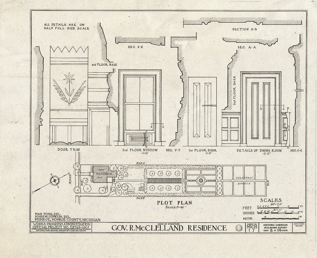 Blueprint HABS MICH,58-Monro,1- (Sheet 8 of 14) - Governor Robert B. McClelland House, 47 East Elm Street, Monroe, Monroe County, MI