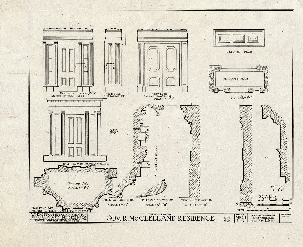 Blueprint HABS MICH,58-Monro,1- (Sheet 9 of 14) - Governor Robert B. McClelland House, 47 East Elm Street, Monroe, Monroe County, MI