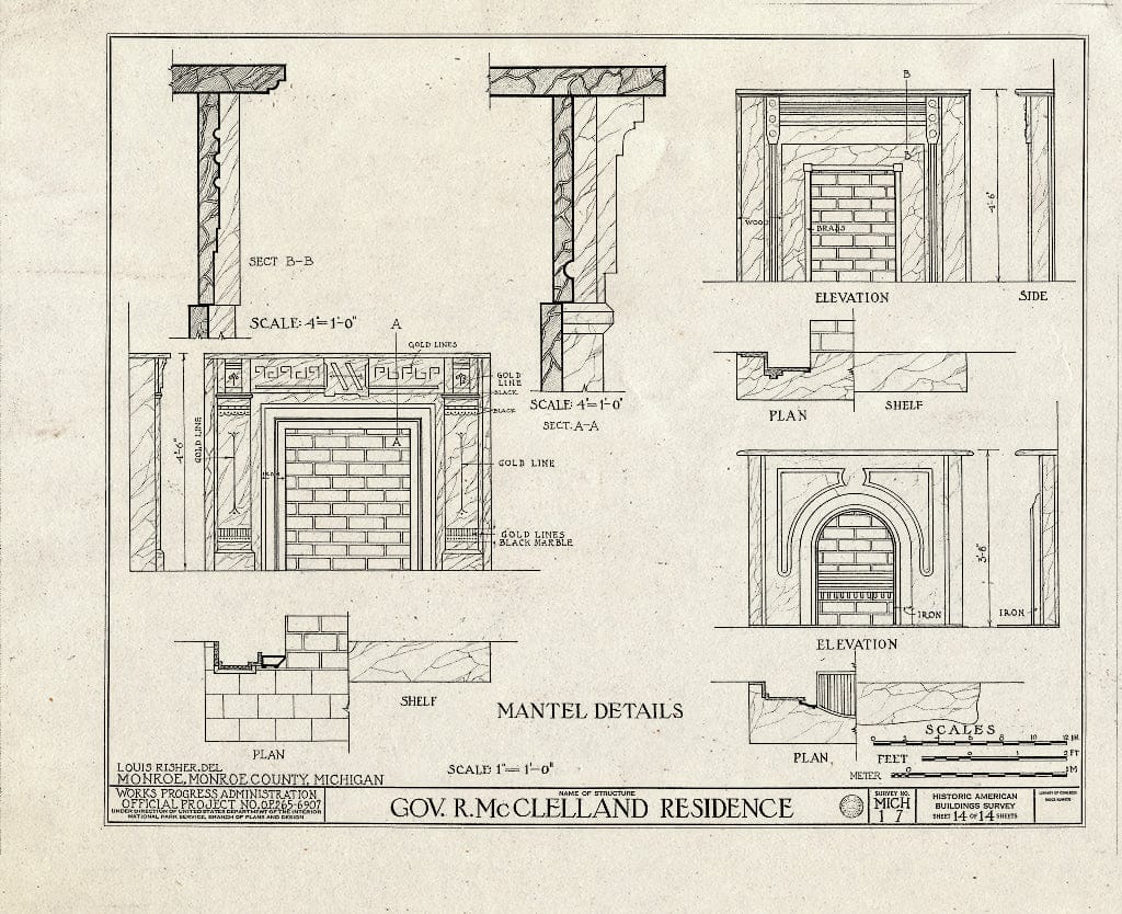 Blueprint HABS MICH,58-Monro,1- (Sheet 14 of 14) - Governor Robert B. McClelland House, 47 East Elm Street, Monroe, Monroe County, MI