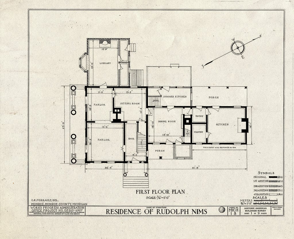 Blueprint HABS MICH,58-Monro,2- (Sheet 1 of 9) - Rudolph Nims House, 206 West Noble Street, Monroe, Monroe County, MI