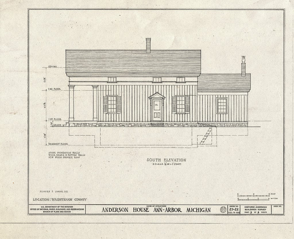 Blueprint HABS MICH,81-Anar,3- (Sheet 5 of 9) - Anderson House, 2301 Packard Road, Ann Arbor, Washtenaw County, MI