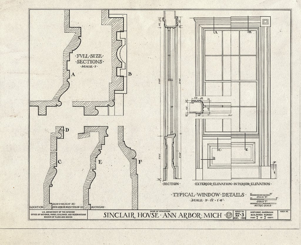 Blueprint HABS MICH,81-Anar,2- (Sheet 7 of 7) - Sinclair House, 1223 Pontiac Street, Ann Arbor, Washtenaw County, MI