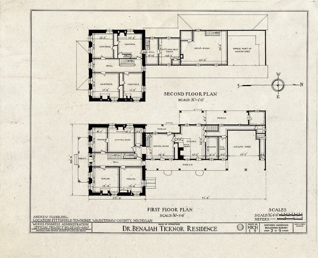 Blueprint HABS MICH,81-Anar.V,1- (Sheet 2 of 9) - Dr. Benajah Ticknor House, 2781 Packard Street, Ann Arbor, Washtenaw County, MI