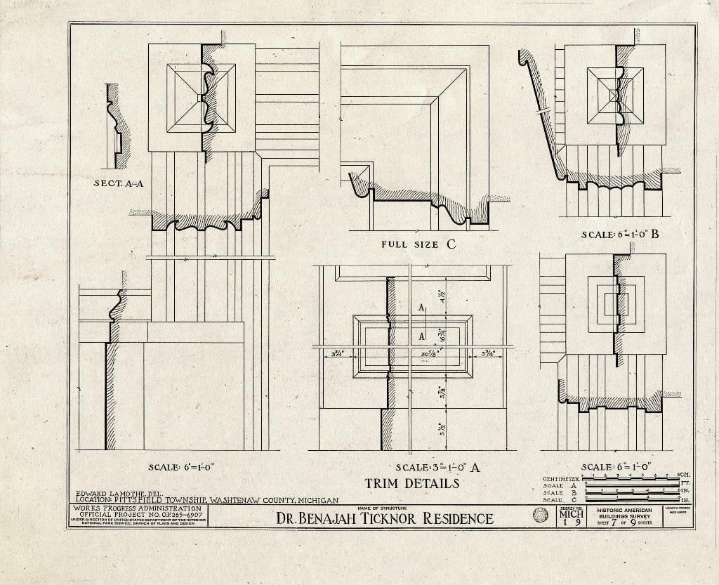 Blueprint HABS MICH,81-Anar.V,1- (Sheet 7 of 9) - Dr. Benajah Ticknor House, 2781 Packard Street, Ann Arbor, Washtenaw County, MI