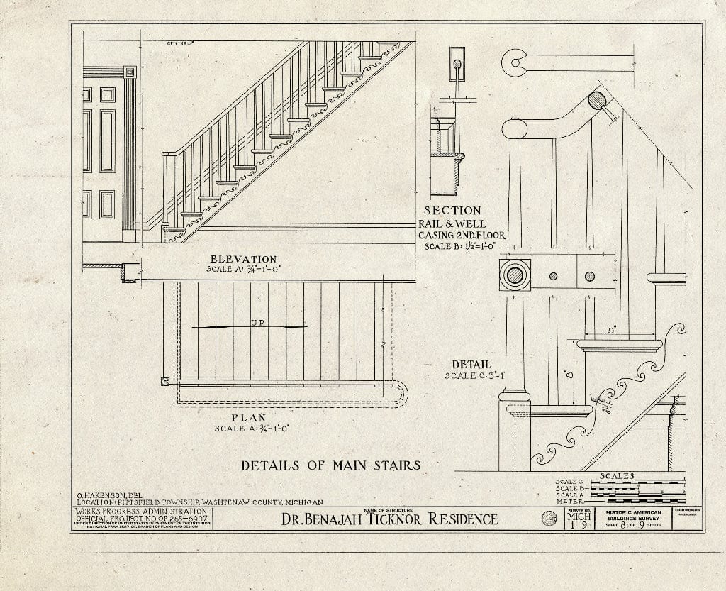 Blueprint HABS MICH,81-Anar.V,1- (Sheet 8 of 9) - Dr. Benajah Ticknor House, 2781 Packard Street, Ann Arbor, Washtenaw County, MI
