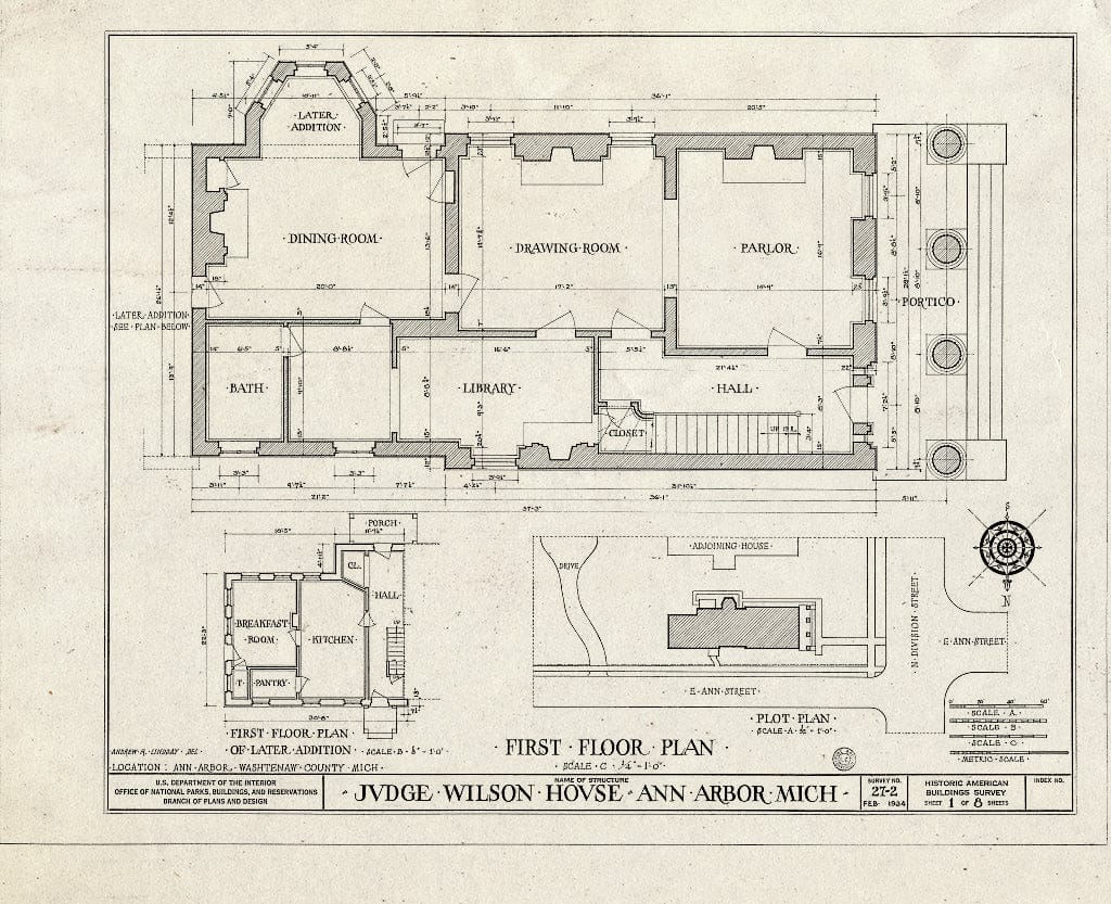 Blueprint HABS MICH,81-Anar,1- (Sheet 1 of 8) - Judge R. S. Wilson House, East Ann & North Division Streets, Ann Arbor, Washtenaw County, MI