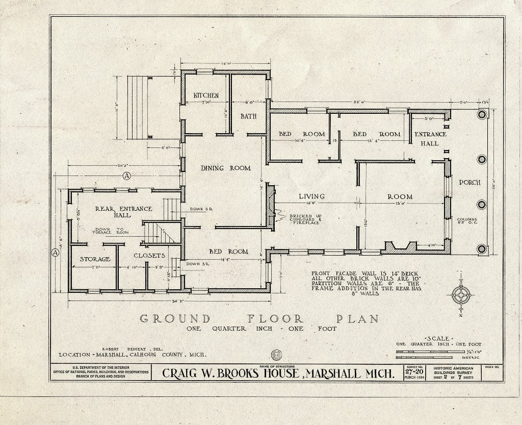 Blueprint HABS MICH,13-Marsh,3- (Sheet 2 of 7) - Craig Wright Brooks House, High & Mansion Streets, Marshall, Calhoun County, MI