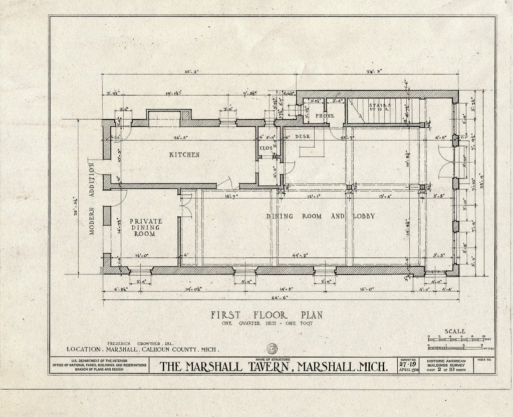 Blueprint HABS MICH,13-Marsh,2- (Sheet 2 of 10) - Marshall Tavern, Michigan Avenue & Eagle Street, Marshall, Calhoun County, MI