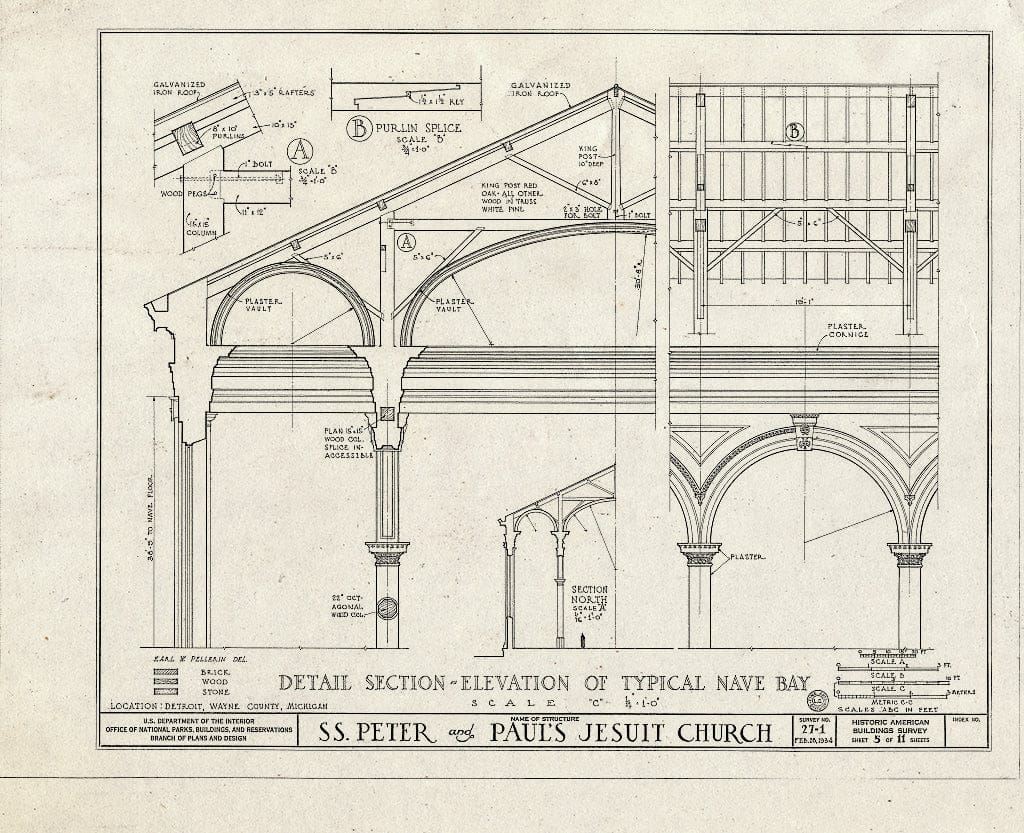 Blueprint HABS MICH,82-DETRO,1- (Sheet 5 of 11) - STS. Peter & Paul's Jesuit Church, East Jefferson Avenue & Saint Antoine Street, Detroit, MI
