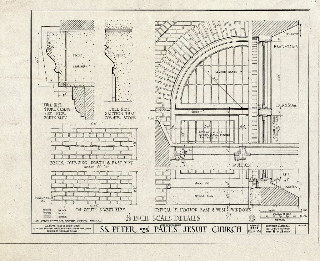 Blueprint HABS MICH,82-DETRO,1- (Sheet 8 of 11) - STS. Peter & Paul's Jesuit Church, East Jefferson Avenue & Saint Antoine Street, Detroit, MI