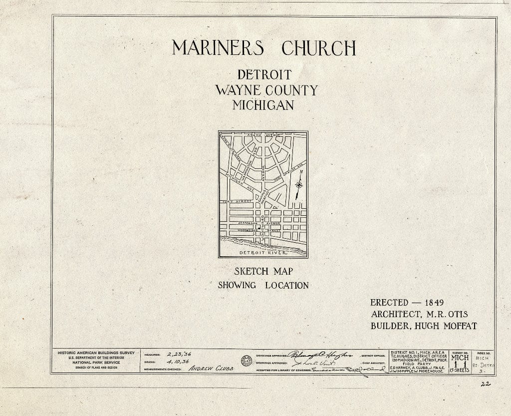 Blueprint HABS MICH,82-DETRO,3- (Sheet 0 of 15) - Mariner's Church, Woodward Avenue, 6 Woodbridge Street, Detroit, MI