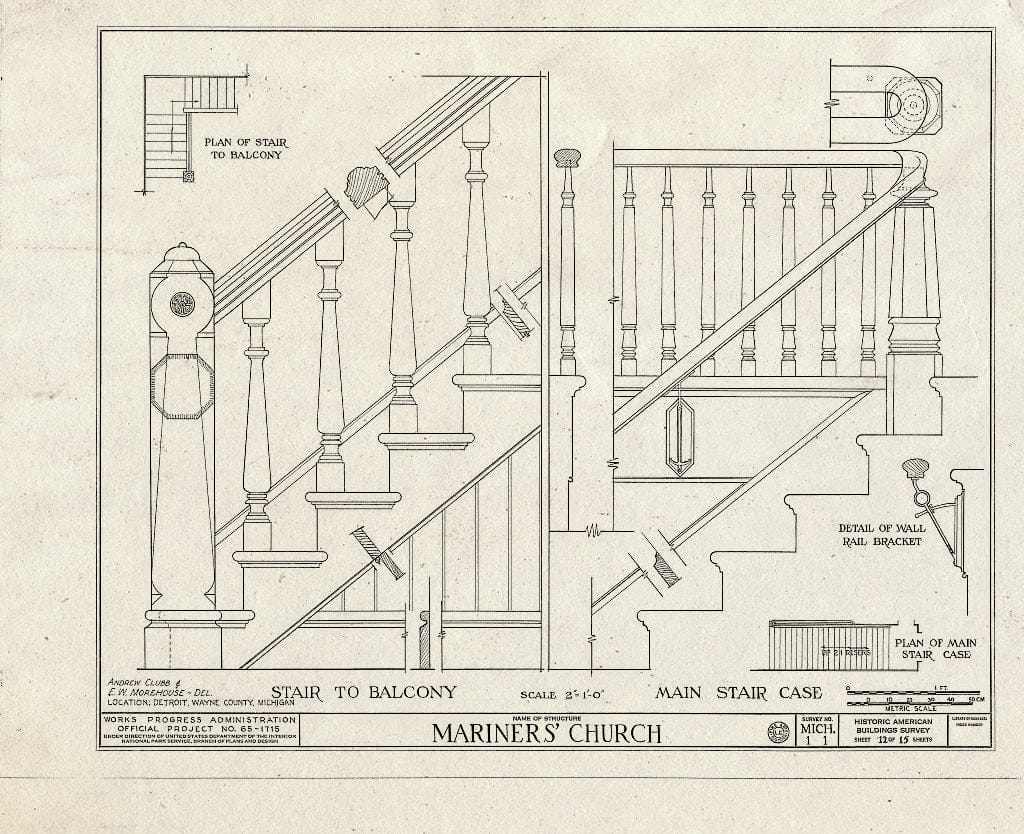 Blueprint HABS MICH,82-DETRO,3- (Sheet 12 of 15) - Mariner's Church, Woodward Avenue, 6 Woodbridge Street, Detroit, MI