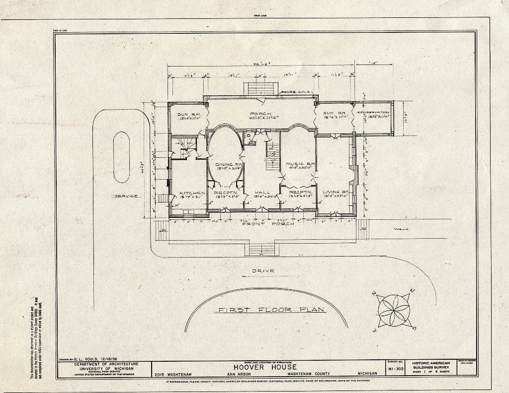 Blueprint HABS MICH,81-Anar,9- (Sheet 1 of 4) - Hoover House, 2015 Washtenaw, Ann Arbor, Washtenaw County, MI