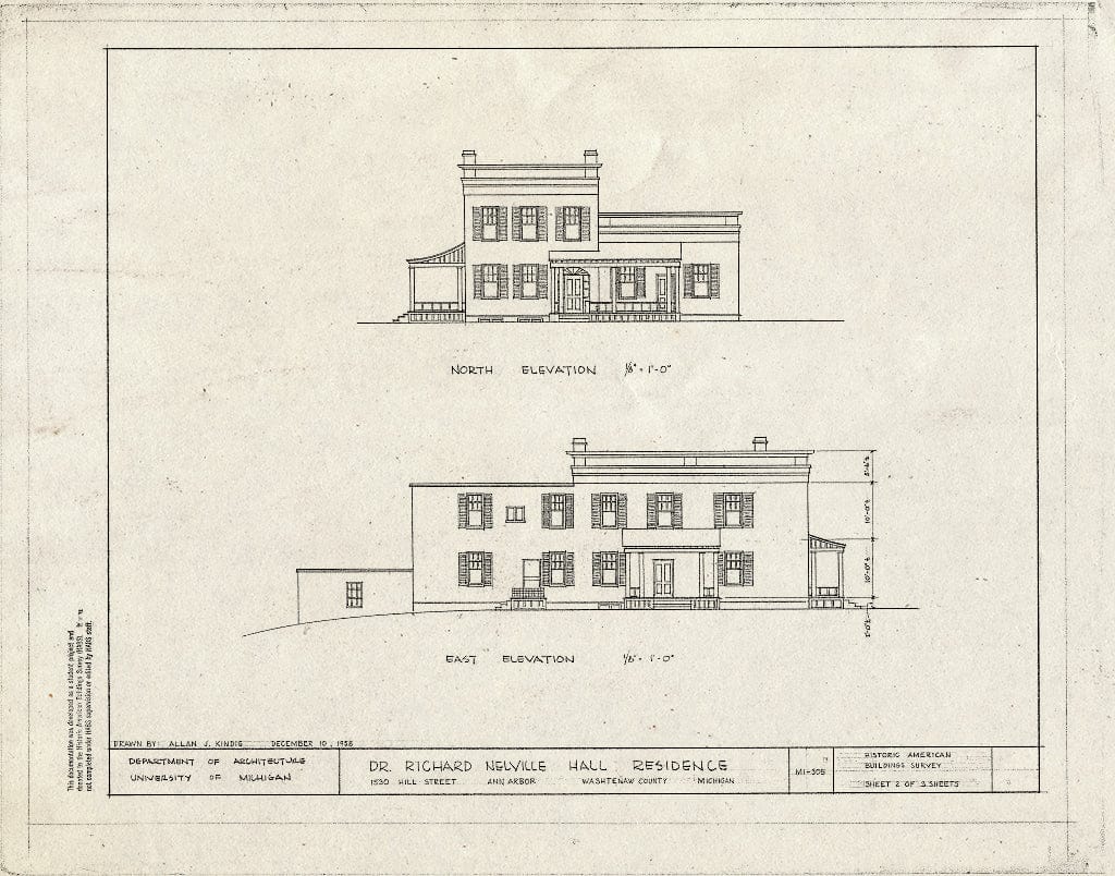 Blueprint HABS MICH,81-Anar,8- (Sheet 2 of 3) - Dr. Richard Neville Hall House, 1330 Hill Street, Ann Arbor, Washtenaw County, MI