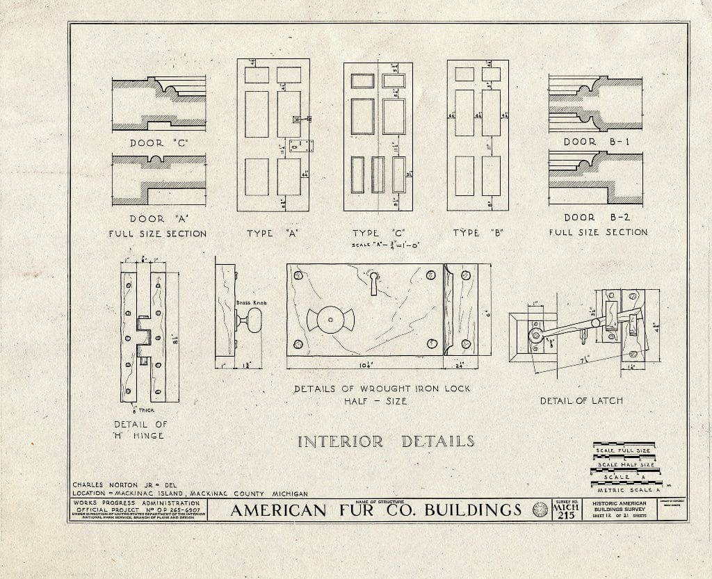 Blueprint HABS MICH,49-MACKI,3- (Sheet 12 of 21) - American Fur Company Buildings, Mackinac Island, Mackinac County, MI