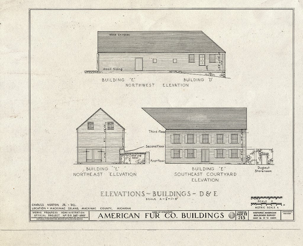 Blueprint HABS MICH,49-MACKI,3- (Sheet 16 of 21) - American Fur Company Buildings, Mackinac Island, Mackinac County, MI