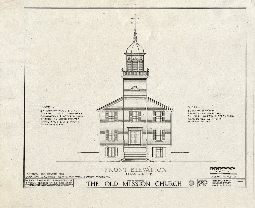 Blueprint HABS MICH,49-MACKI,2- (Sheet 1 of 8) - Old Mission Church, Mackinac Island, Mackinac County, MI