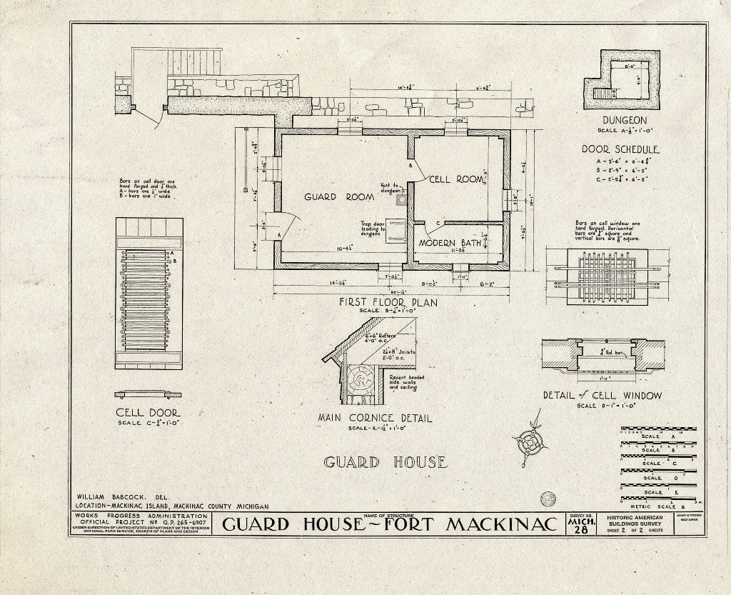 Blueprint HABS MICH,49-MACKI,1G- (Sheet 2 of 2) - Fort Mackinac, Guardhouse, Mackinac Island, Mackinac County, MI