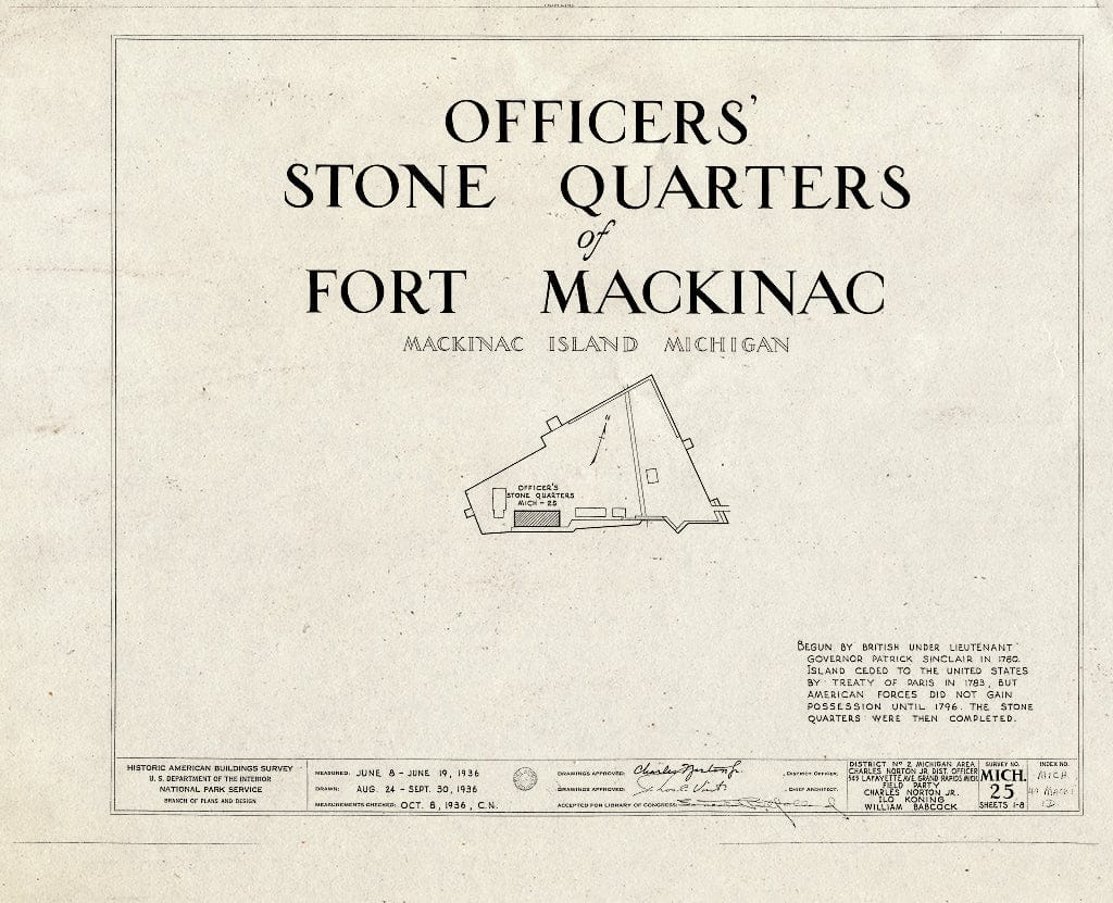 Blueprint HABS MICH,49-MACKI,1D- (Sheet 0 of 8) - Fort Mackinac, Officers Stone Quarters, Mackinac Island, Mackinac County, MI