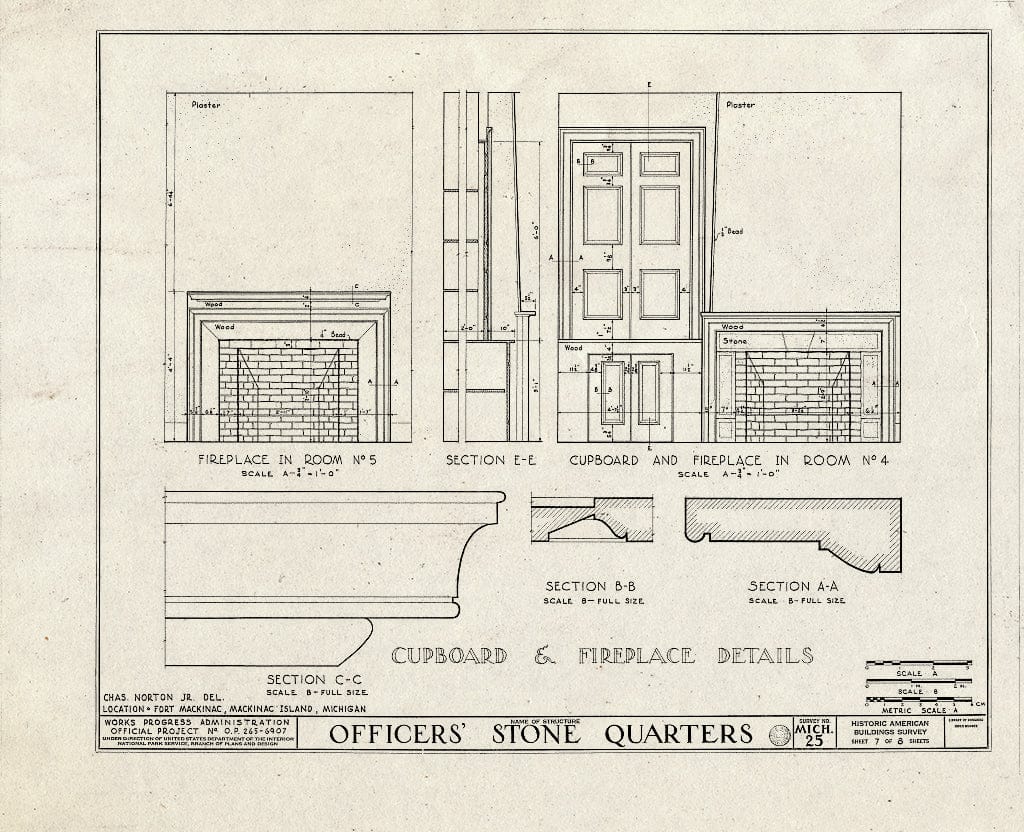 Blueprint HABS MICH,49-MACKI,1D- (Sheet 7 of 8) - Fort Mackinac, Officers Stone Quarters, Mackinac Island, Mackinac County, MI
