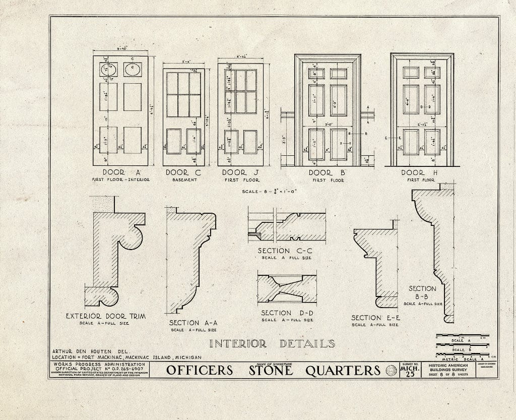 Blueprint HABS MICH,49-MACKI,1D- (Sheet 8 of 8) - Fort Mackinac, Officers Stone Quarters, Mackinac Island, Mackinac County, MI