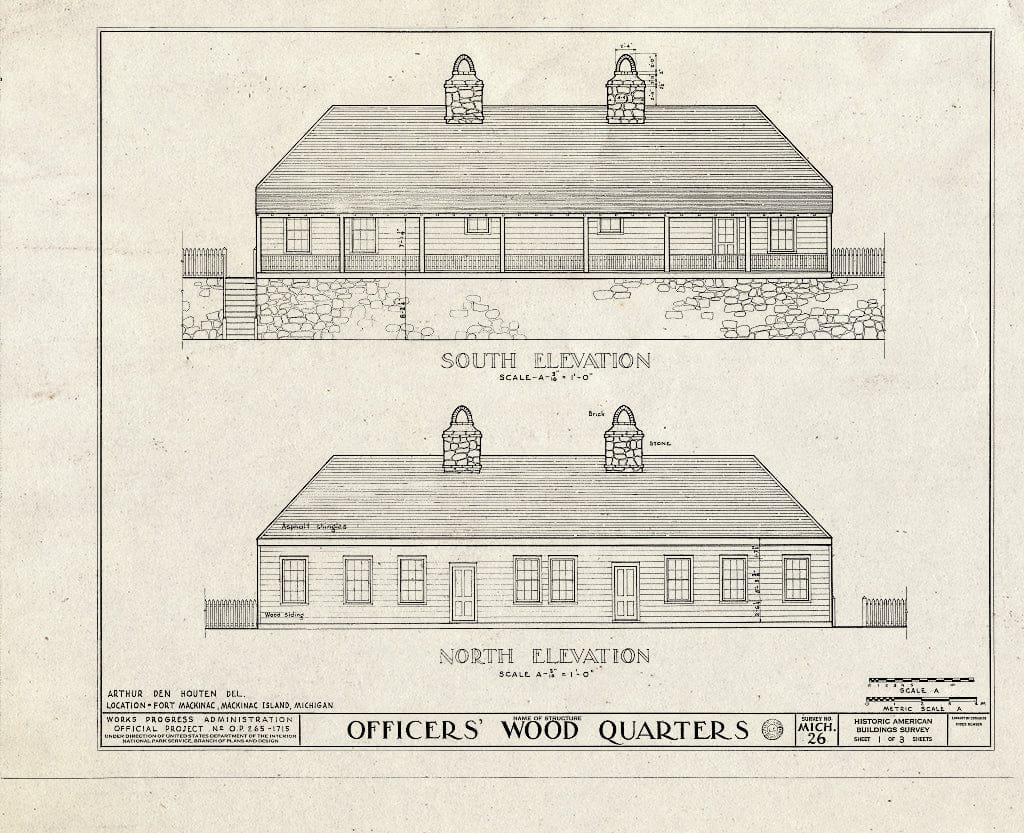 Blueprint HABS MICH,49-MACKI,1E- (Sheet 1 of 3) - Fort Mackinac, Officers Wood Quarters, Mackinac Island, Mackinac County, MI