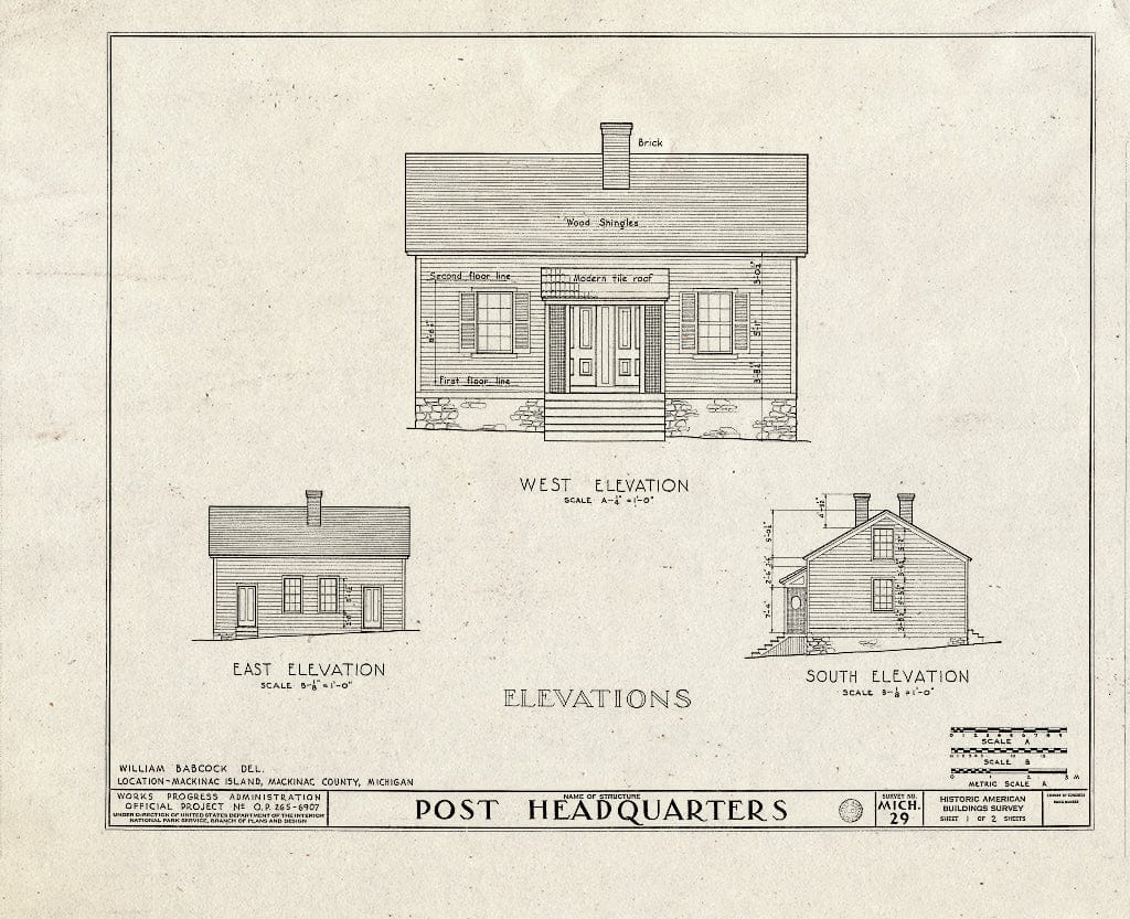 Blueprint HABS MICH,49-MACKI,1H- (Sheet 1 of 2) - Fort Mackinac, Post Headquarters, Mackinac Island, Mackinac County, MI