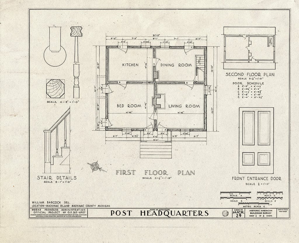 Blueprint HABS MICH,49-MACKI,1H- (Sheet 2 of 2) - Fort Mackinac, Post Headquarters, Mackinac Island, Mackinac County, MI