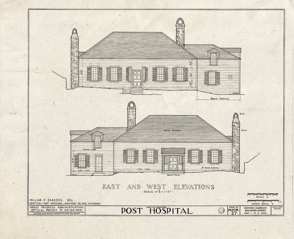 Blueprint HABS MICH,49-MACKI,1F- (Sheet 1 of 5) - Fort Mackinac, Post Hospital, Mackinac Island, Mackinac County, MI