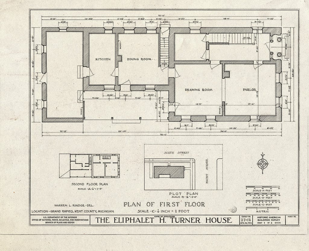 Blueprint HABS MICH,41-GRARA,2- (Sheet 1 of 9) - Eliphalet H. Turner House, 731 Front Avenue Northwest, Grand Rapids, MI