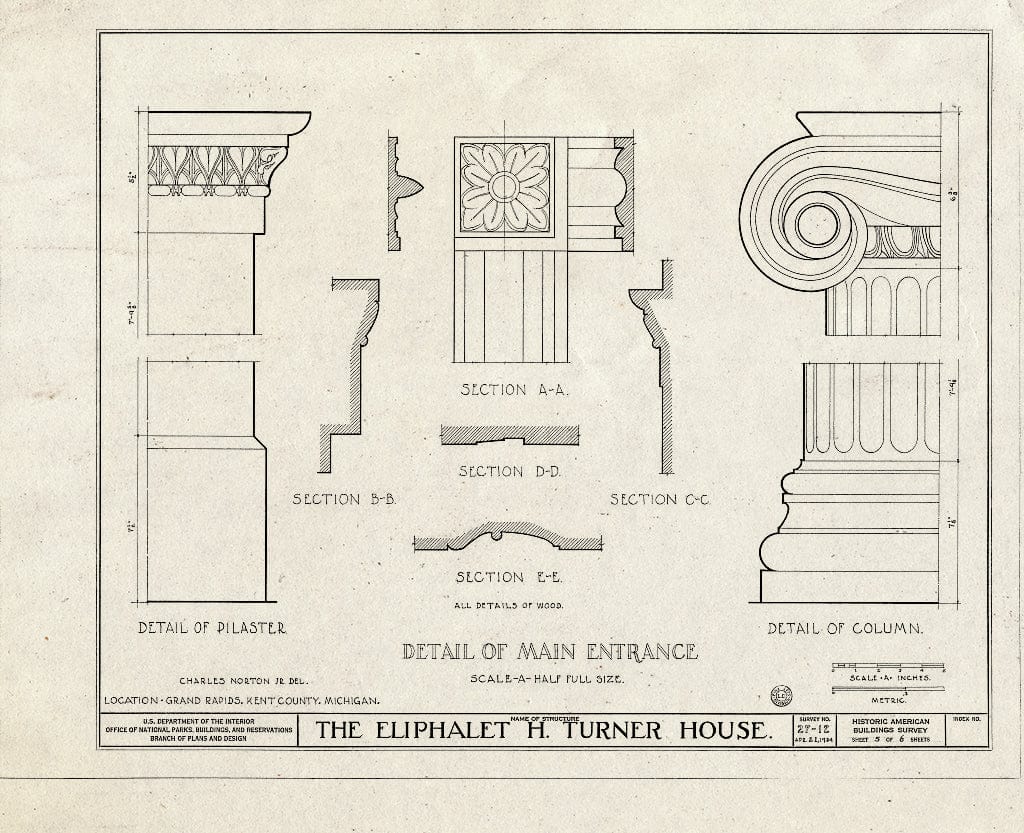 Blueprint HABS MICH,41-GRARA,2- (Sheet 5 of 9) - Eliphalet H. Turner House, 731 Front Avenue Northwest, Grand Rapids, MI