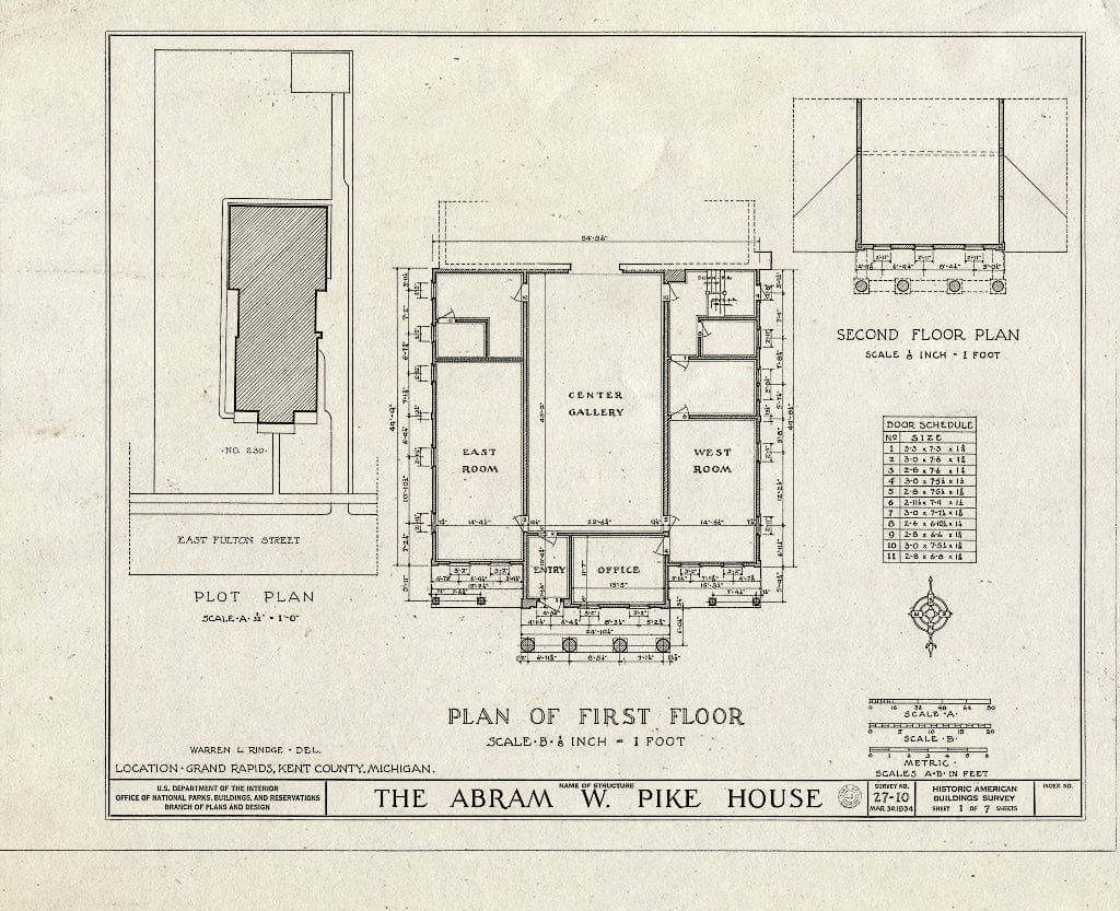 Blueprint HABS MICH,41-GRARA,1- (Sheet 1 of 7) - Abraham Pike House, 230 East Fulton Street Southeast, Grand Rapids, MI