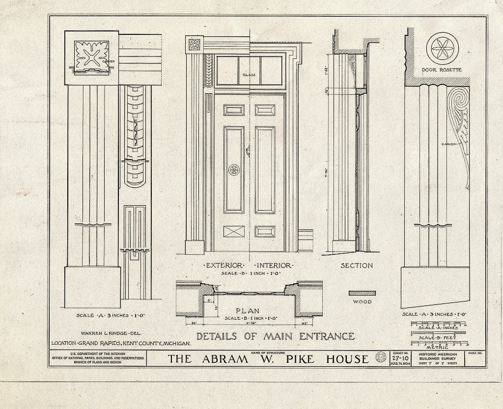 Blueprint HABS MICH,41-GRARA,1- (Sheet 7 of 7) - Abraham Pike House, 230 East Fulton Street Southeast, Grand Rapids, MI