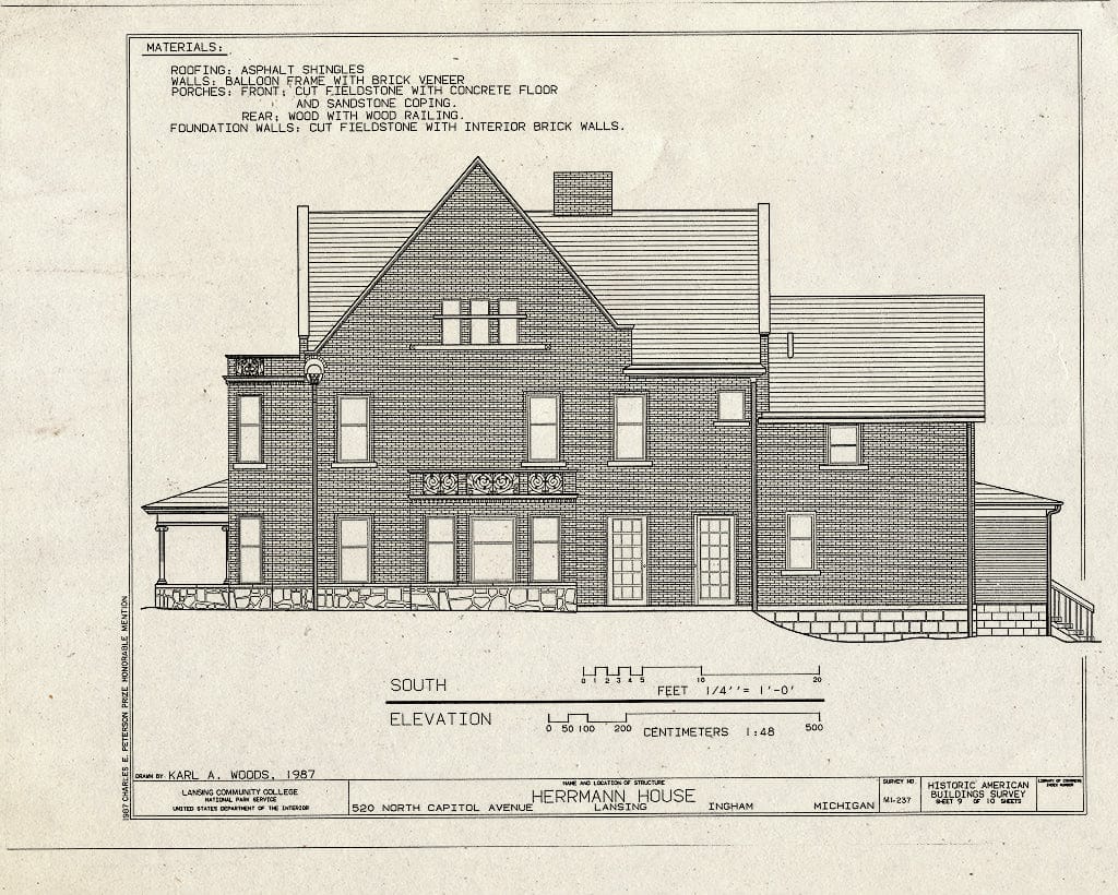 Blueprint HABS MICH,33-LAN,2- (Sheet 9 of 10) - Herrmann House, 520 North Capitol Avenue, Lansing, Ingham County, MI