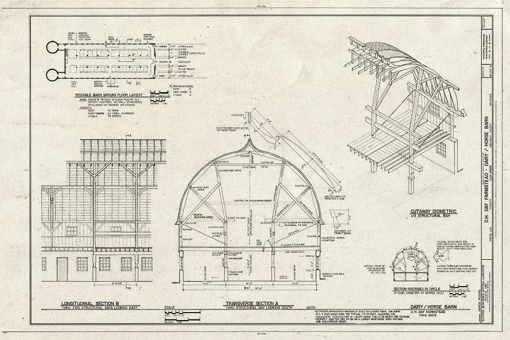 Blueprint HABS MICH,45-GLAR,12B- (Sheet 6 of 6) - D.H. Day Farmstead, Dairy-Horse Barn, Route 109, Glen Arbor, Leelanau County, MI