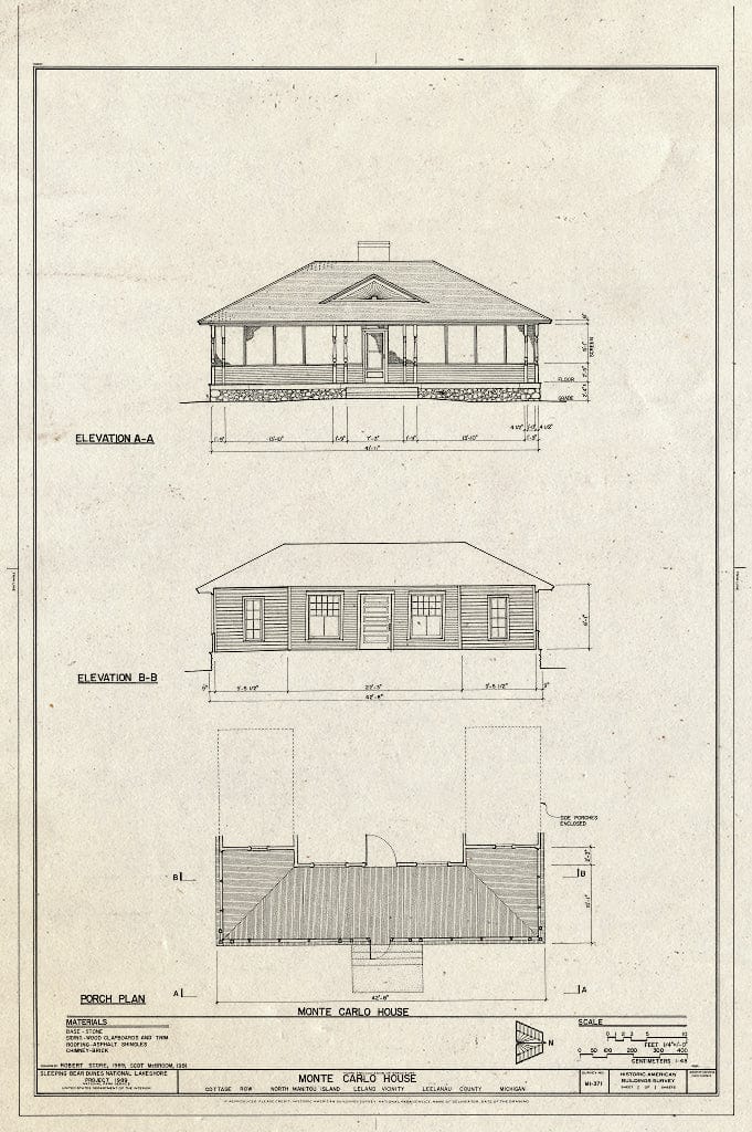 Blueprint HABS MICH,45-LELA.V,9- (Sheet 1 of 1) - Monte Carlo House, North Manitou Island, Leland, Leelanau County, MI