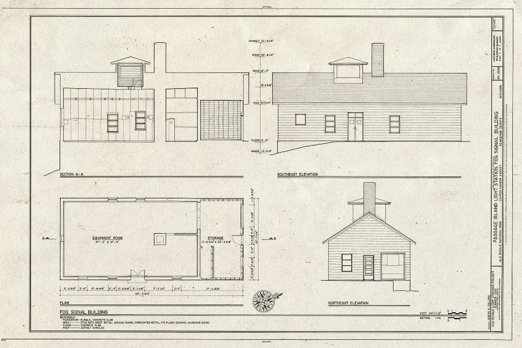 Blueprint HABS MICH,42-COPHAR.V,1B- (Sheet 1 of 1) - Passage Island Light Station, Fog Signal Building, Copper Harbor, Keweenaw County, MI