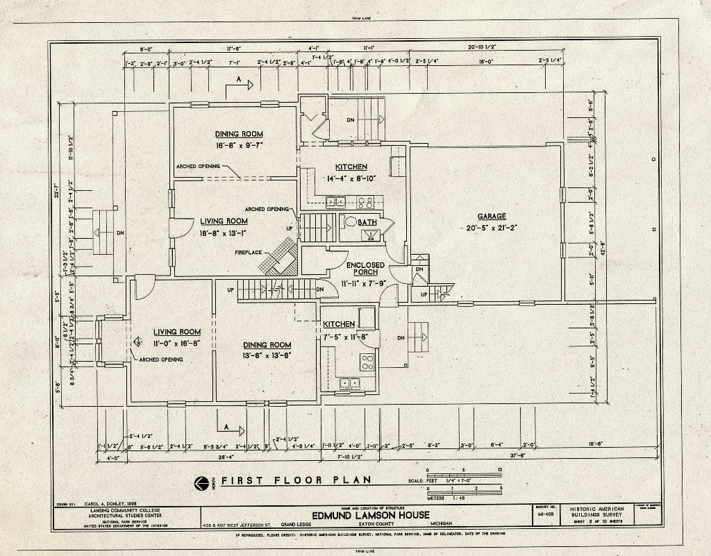 Blueprint HABS MICH,23-GRLED,1- (Sheet 3 of 10) - Edmund Lamson House, 405 & 407 West Jefferson Street, Grand Ledge, Eaton County, MI