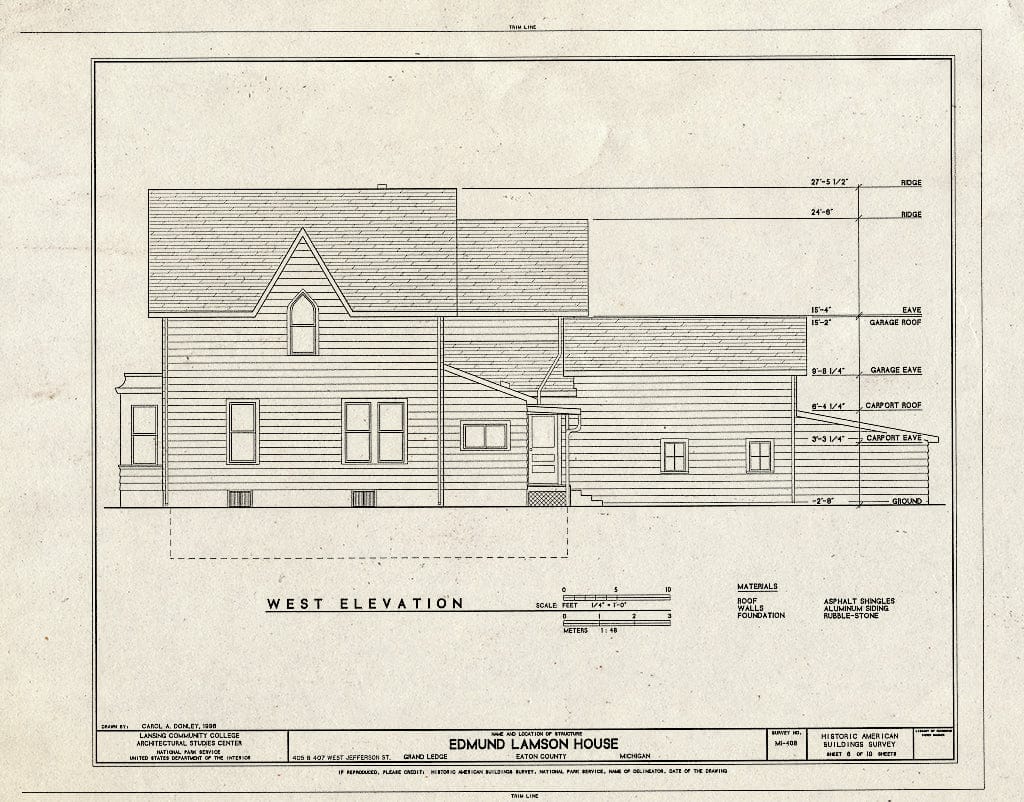 Blueprint HABS MICH,23-GRLED,1- (Sheet 6 of 10) - Edmund Lamson House, 405 & 407 West Jefferson Street, Grand Ledge, Eaton County, MI