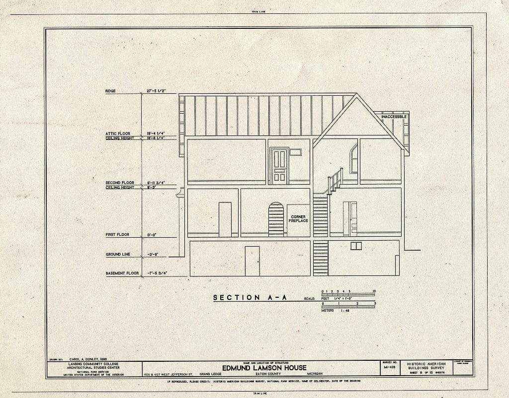 Blueprint HABS MICH,23-GRLED,1- (Sheet 9 of 10) - Edmund Lamson House, 405 & 407 West Jefferson Street, Grand Ledge, Eaton County, MI