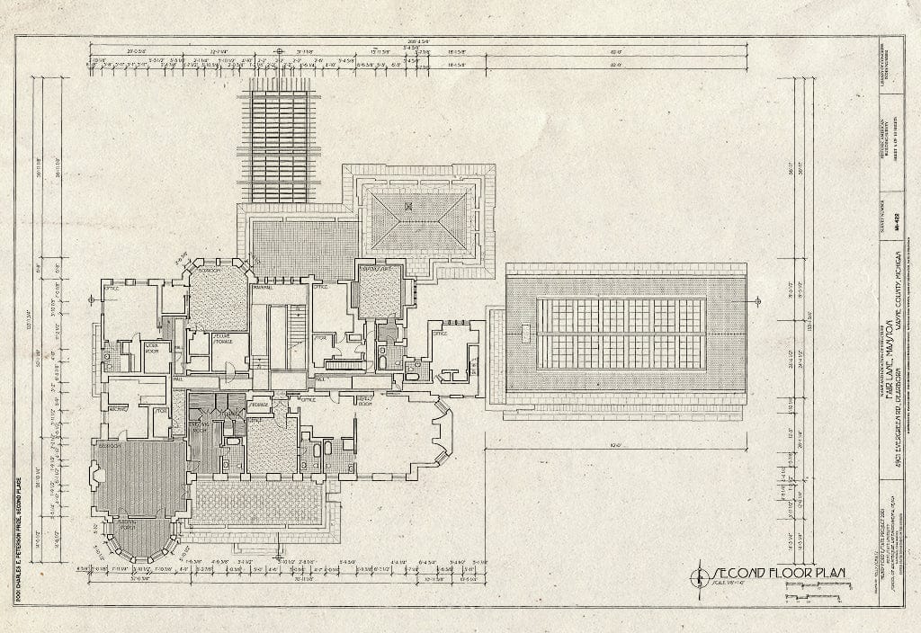 Blueprint Second Floor Plan - Fair Lane Mansion, 4901 Evergreen Road, Dearborn, MI
