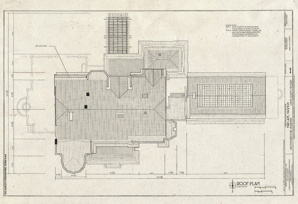 Blueprint Roof Plan - Fair Lane Mansion, 4901 Evergreen Road, Dearborn, MI