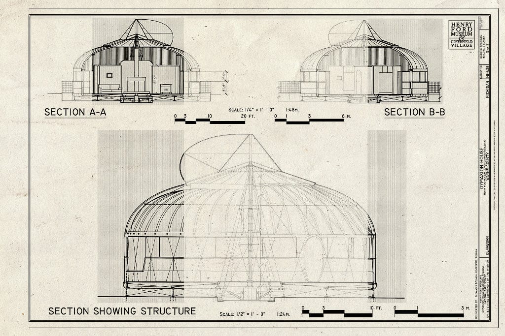 Blueprint Sections & Elevation - Dymaxion House, 2900 Oakwood Boulevard, Dearborn, MI