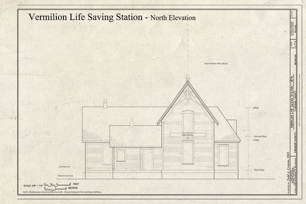 Blueprint Vermilion Life Saving Station - North Elevation - Vermilion Life Saving Station, Shore of Lake Superior, 10 miles west of Whitefish Point, Paradise, Chippewa County, MI