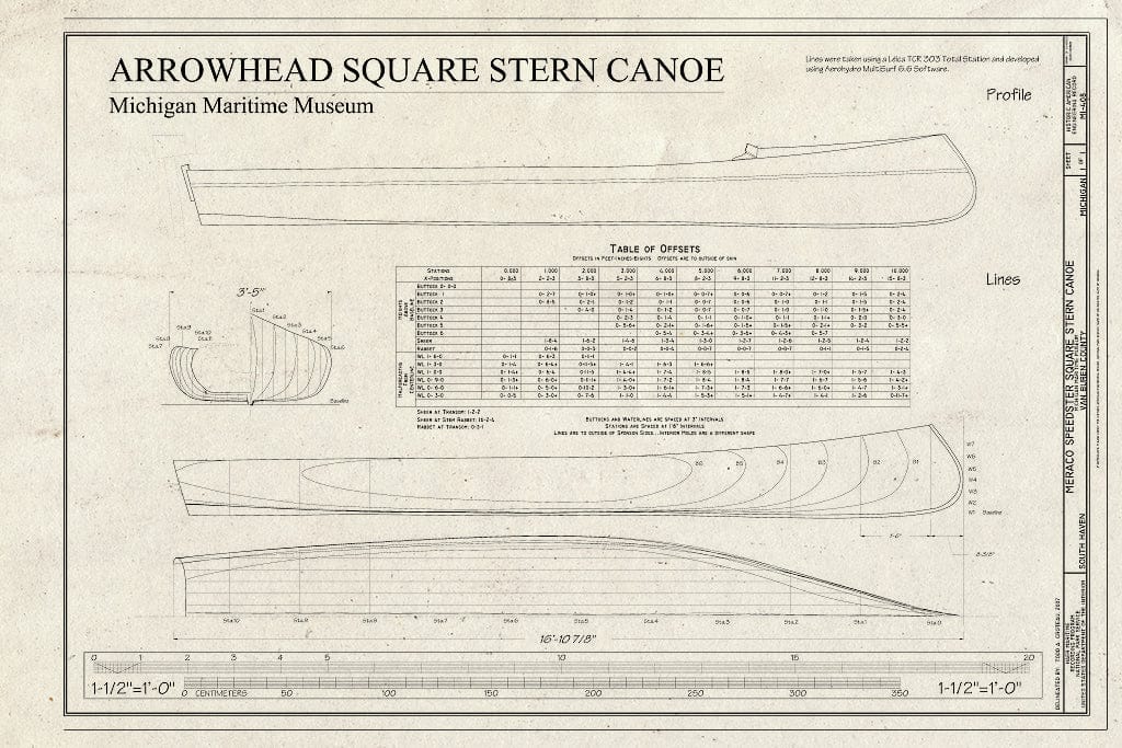 Blueprint HAER MI-408 (Sheet 1 of 1) - Meraco Speedster Square Stern Canoe, Michigan Maritime Museum, South Haven, Van Buren County, MI
