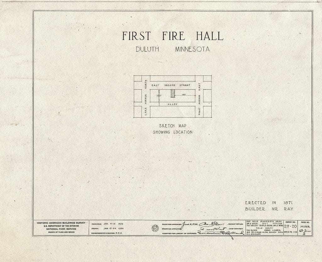 Blueprint HABS MINN,69-DULU,2- (Sheet 0 of 2) - First Fire Hall, East Second Street, Duluth, St. Louis County, MN