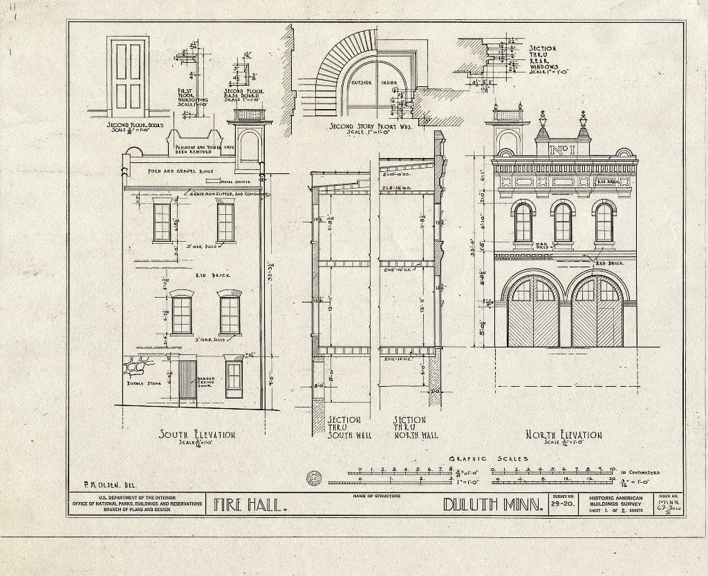 Blueprint HABS MINN,69-DULU,2- (Sheet 1 of 2) - First Fire Hall, East Second Street, Duluth, St. Louis County, MN