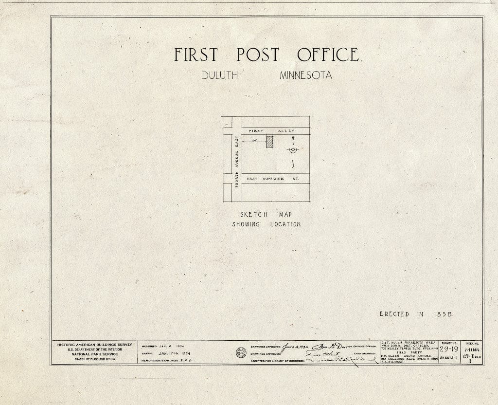 Blueprint HABS MINN,69-DULU,1- (Sheet 0 of 1) - First Post Office, First Alley, Duluth, St. Louis County, MN